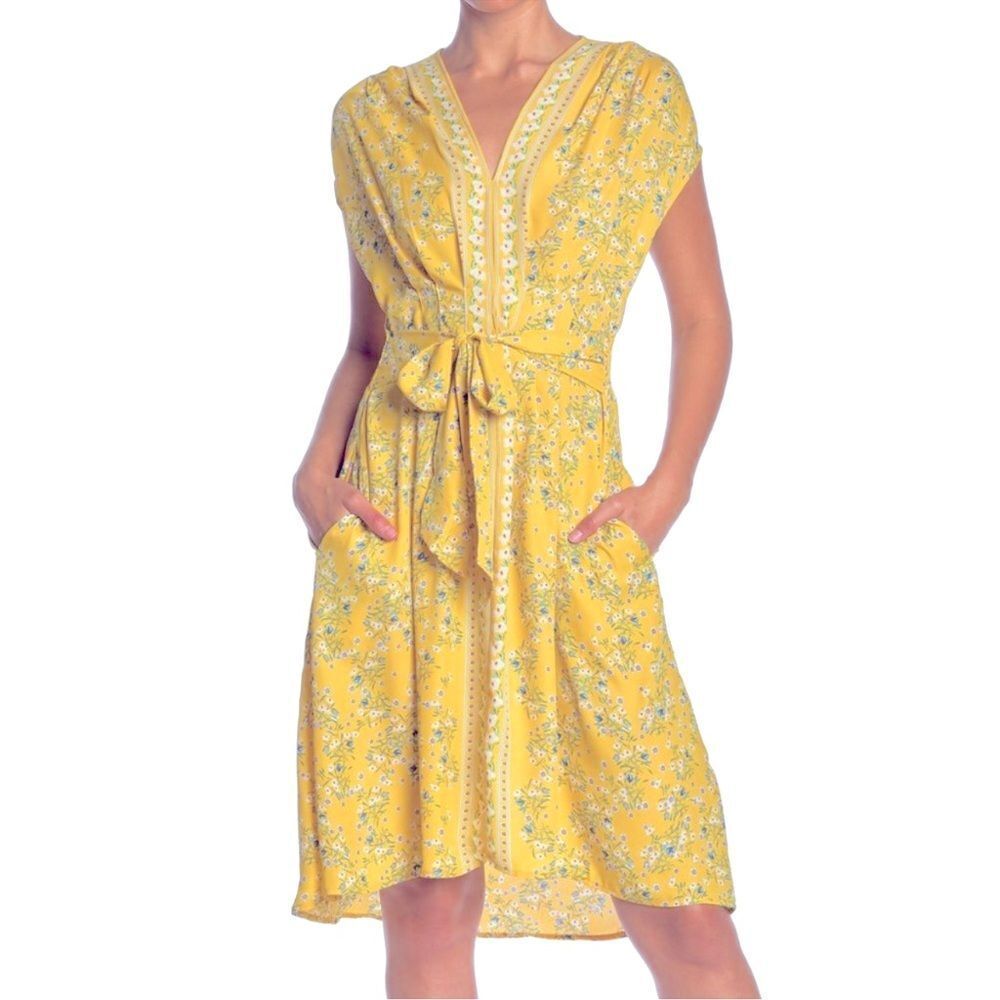 Max Studio A-line Floral Midi Dress with Stretchy Waist